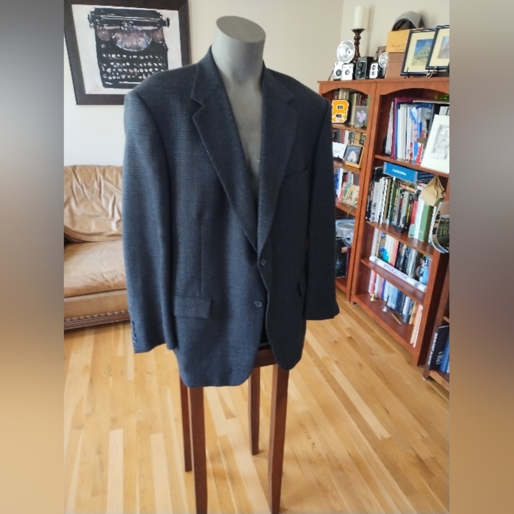 * Roundtree & Yorke Blue And Black Plaid Sport Coat Blazer Size 48R